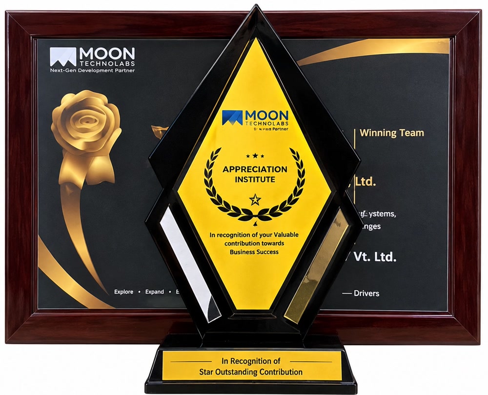 Star Outstanding Contribution award and appreciation plaque from Moon Technolabs